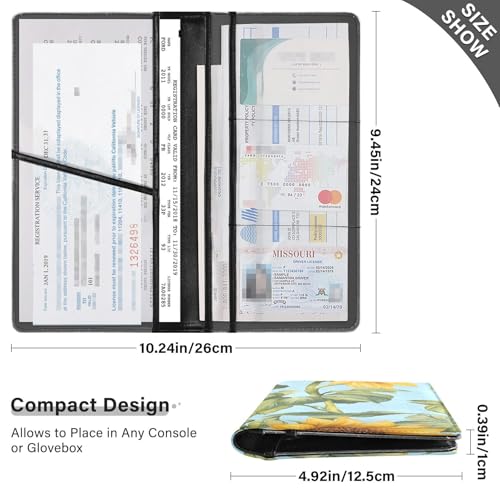 GuoChe Pu Leather Car Registration & Insurance Card Holder Men Women Truck Accessories for Cards, Essential Document Driver License Sunflower Blue Pattern4