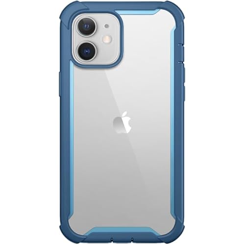 i-Blason Ares Series Designed for iPhone 12 Mini Case (2020), Dual Layer Rugged Clear Bumper Case with Built-in Screen Protector (Blue)
