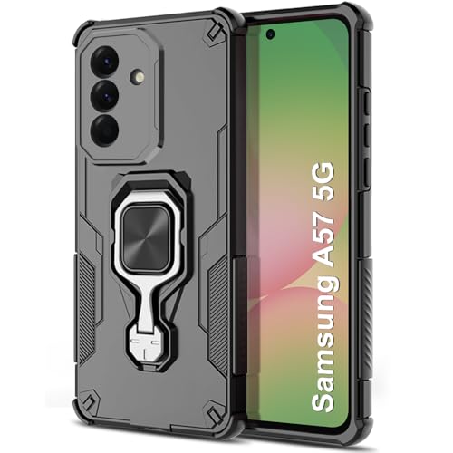 Image of TheGiftKart Back Cover for Samsung Galaxy A57 5G Case | Armor Case with Ring Holder & Kickstand in-Built | Shockproof Design | 360 Degree Protection Galaxy A57 Back Cover (PC & TPU, Black)