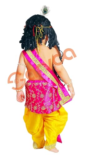 Image of Sarvda Shree Krishna Dress for Baby Boy & Radha Dress for Girls | Janamashtami Dress | Fancy Dress Costume with Accessories Dhoti, Dupatta, Mukut Flute Complete set, Ethnic wear