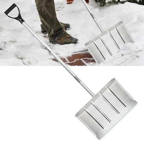 Image of Aluminum Snow Shovel - Heavy-Duty Metal Shovel with D Handle,55.1 Inch Snow Shovel for Driveway,Mulch Shovel for Clear Snow from Streets, Garages and Factories