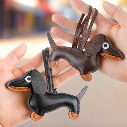 Leder Schlüsselanhänger Dackel - Welpe, Hundetasche Anhänger Glücksbringer für Frauen und Männer - Tierische Deko-Geschenke
