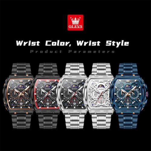 OLEVS Watch Men Luxury Square All Blue Analog Wrist Waterproof Steel Watch — view 6