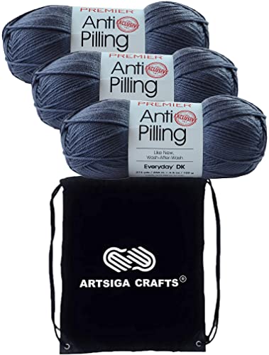 Image of Premier Yarns Anti-Pilling Everyday DK Cadet Blue 1107-63 (3-Skeins-Same Dye Lot) DK Light Worsted #3 Anti-Pilling Acrylic Yarn for Crocheting and Knitting with Project Bag