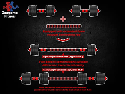 Zoogamo Adjustable Weight Dumbbells Set to 88Lbs, Free Weight Dumbbell with Connecting Rod Used As Dumbbell Barbell set, for Men and Women Home Gym Work Out Training Fitness Equipment All-Purpose