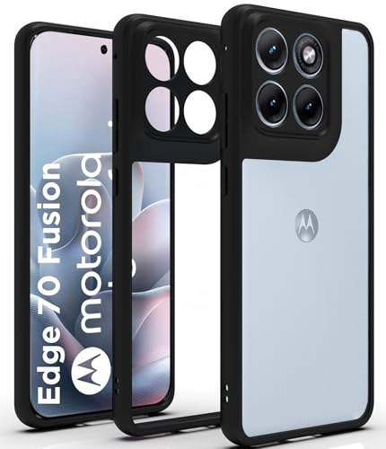 Image of RIGGEAR Shockproof Sleek Hybrid Armor Back Cover Case for Motorola Moto Edge 70 Fusion 5G (Clear PC + Black TPU Bumper)