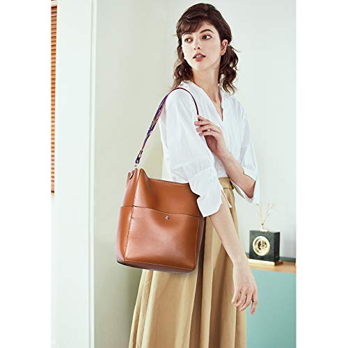 BROMEN Women Handbag Designer Vegan Leather Hobo Handbags Shoulder Bucket Cross-body Purse Brown