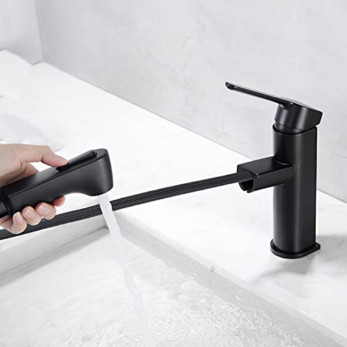Mitigeur de salle de bains extractible en laiton noir pour lavabo