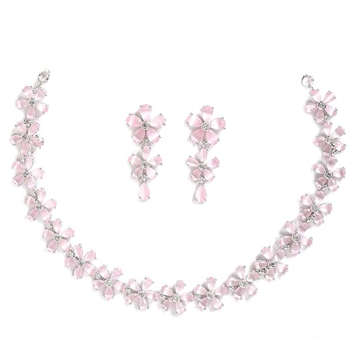 ZENEME Rhodium Plated Silver Toned White American Diamond Studded...