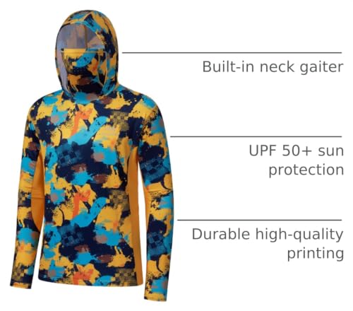 Image of BASSDASH Men's UPF 50+ Fishing Hiking Camo Hoodie Shirt with Face Mask Lightweight Neck Gaiter Long Sleeve