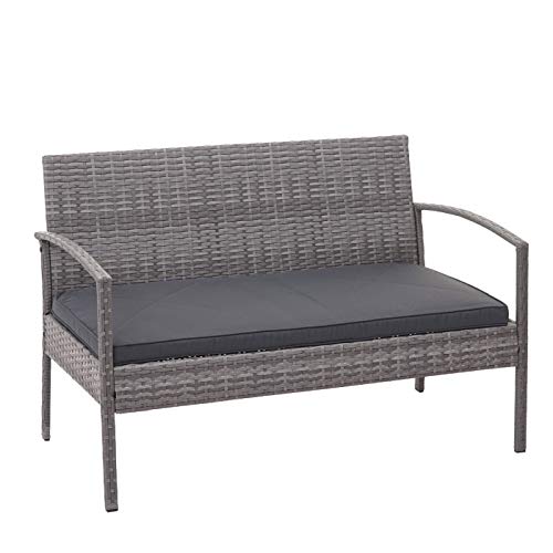 Mendler Poly-Rattan Garnitur HWC-F56, Balkon-/Garten-/Lounge-Set Sitzgruppe - grau, Kissen dunkelgrau – Bild 5