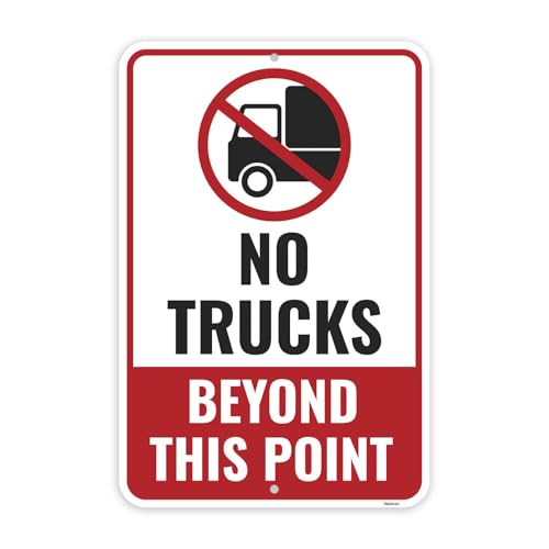 1PC No Delivery Trucks Beyond This Point Sign, 18 x 12 Inches - Aluminum - No Vehicles Beyond This Point Driveway Sign