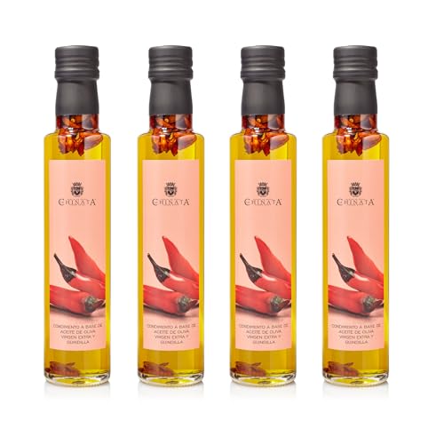 La Chinata Aceite de Oliva Virgen Extra con Guindilla - Condimento Picante Gourmet 250ml (Pack de 4)