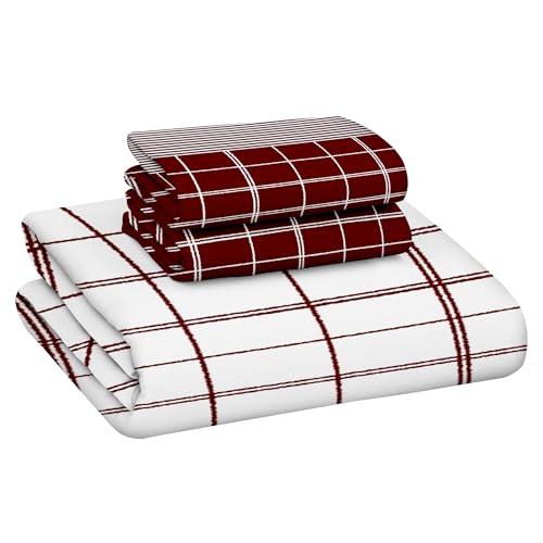 Image of bedsheet for Double Bed, 152TC, 100% Cotton | Double Size Bedsheet with 2 Pillow Covers, Maroon & White, Stripes (Bedsheet : 225 X 250cm & Pillow : 46 X 69cm) Perfect for Festive Gifting
