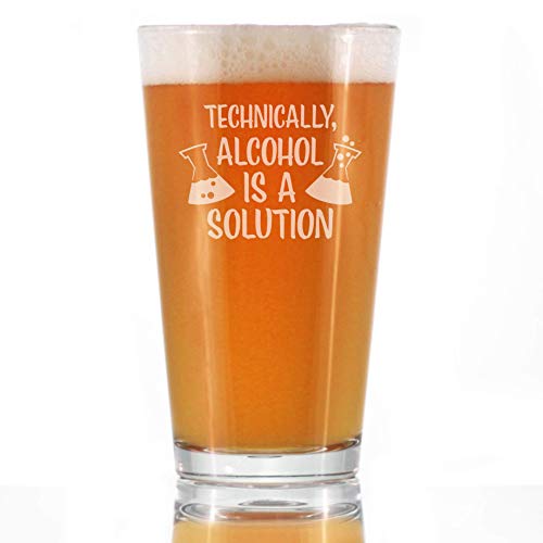Alcohol is a Solution – Pint Glass for Beer - Funny Science Teacher Gifts for Women & Men - 16 oz Drinking Glasses
