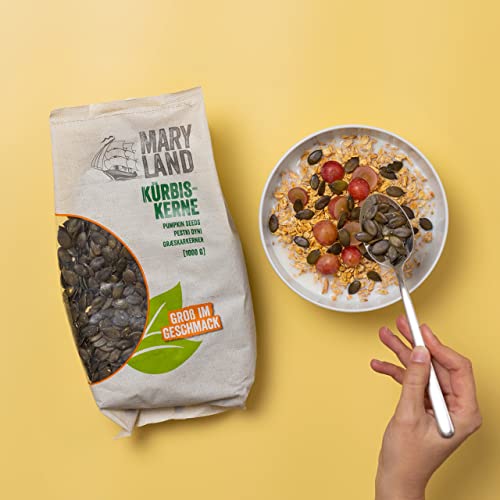 Maryland Kürbiskerne 1kg Vorratspackung – Kürbiskerne naturbelassen, vegan, frei von künstlichen Aromen, ohne Zusatzstoffe – Im Großbeutel genießen (1 x 1kg)