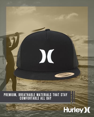 Image of Hurley Men's Caps - Flat Brim Mesh Panel Baseball Cap Trucker Hat - Snap Back Hats for Men