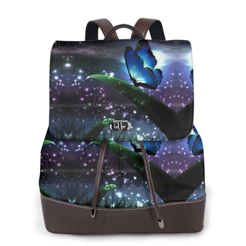 Sac à dos en cuir pour femme imprimé papillon nuit cartable de ville