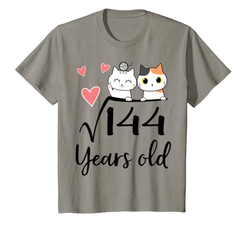 Niños 12 años de edad cuadrado raíz matemáticas amante de los gatos Kawaii 12 cumpleaños Camiseta