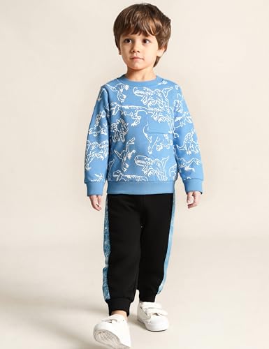 Image of Toddler Boys Dinosaur Sweatshirt and Jogger Pants Outfit Set, Ages 2-10
