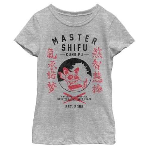 Kung Fu Panda Shifu Dojo Girls Short Sleeve Tee Shirt, Athletic Heather