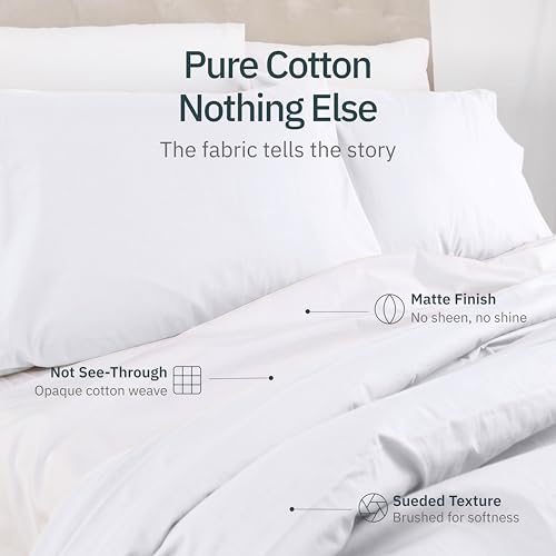 Image of Super Soft 100% Cotton Deep Pocket Queen Sheets, 4 Pc Set, White | Lightweight & Breathable For Hot Sleepers, 14 inch Deep Pocket, All-Around Elastic, Durable, Easy Care, OekoTex Certified