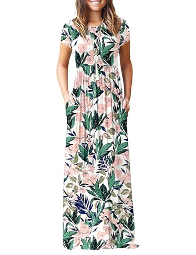AUSELILY Women's Short Sleeve Loose Plain Casual Long Maxi Dresses for Women 2025