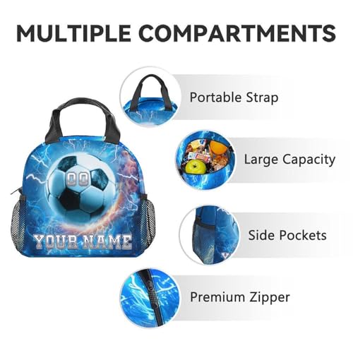 Personalized Kids School Backpack with Lunch Box - Set of 3 Soccer Backpacks Matching Combo for Girls, Boys - Bookbag and Pencil Case Bundle4