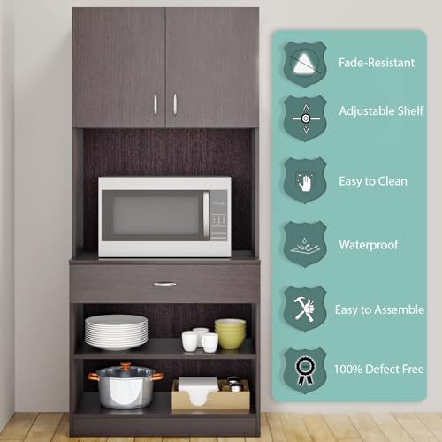 Image of VIKI Furniture | Kitchen Cabinet - Drawer with Doors & Open Shelves, Organizer for Kitchen, Bedroom, Hallway & Living Room (Dark Wenge - 40D x 80W x 180H cm) | 1 Year Warranty