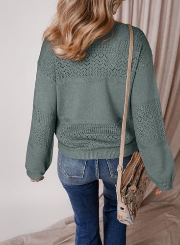 Image of SHEWIN Women's Sweaters Casual Long Sleeve V Neck Crewneck Lightweight Crochet Pullover Sweater Tops