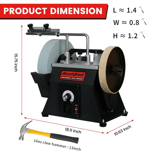 BUCKTOOL 10-Inch Variable Speed Wet Sharpening System, 1.2-Amp Two-Direction Water Cooled Wet Stone Grinder 90-160RPM, Wet Bench Grinder for Knife, Chisel, Knife, Axe, SCM8103