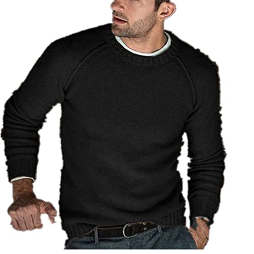 ANBID Suéter masculino solto casual manga longa suéter gola redonda suéter no outono (rosa, G)