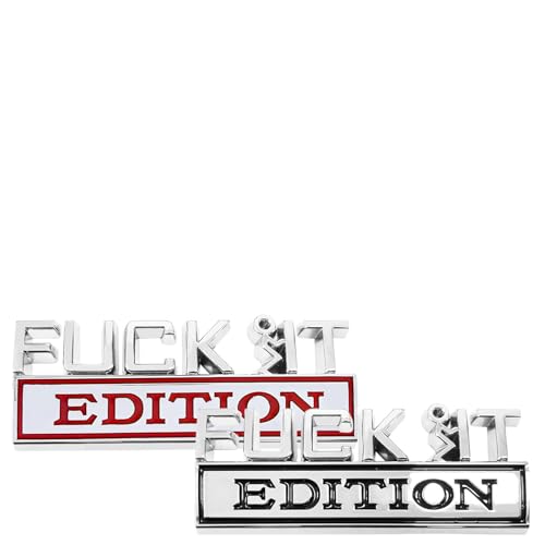 Image of Dickno 2PCS Fuck It Edition Emblem for Car, Auto Fender Bumper Decoration Stickers, Vehicle 3D Side Fender Rear Trunk Decal Badge, Universal Exterior Accessories for Car (Silver & Black+Silver & Red)