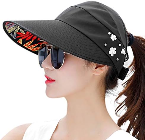 HINDAWI Sun Hats for Women Sun Hat Wide Brim UV Protection Summer Beach Foldable Visor Black