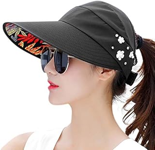 HINDAWI Sun Hats for Women Sun Hat Wide Brim UV Protection Summer Beach Foldable Visor Black