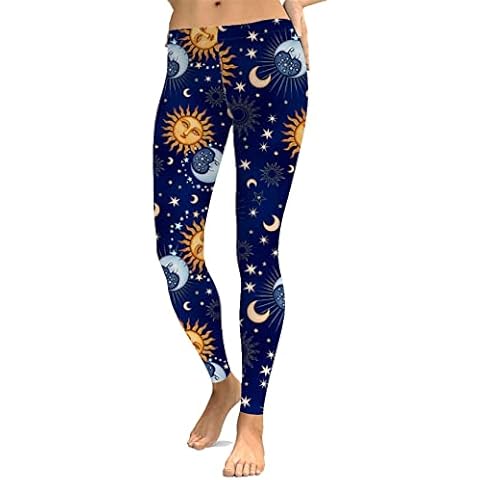 Women's Workout Leggings Yoga Trousers, Women Moon Sun Star Prints Yoga Pants Butt Lift Stretch Leggings Sports Running Tight Elastic Waist 7/8 Length Training Trousers Fitness Gym Sports Training Pan Cover