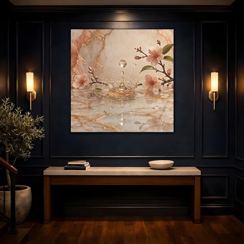 Tableau cerisier rose or 40x40cm solution pour mur vide de salon - 4