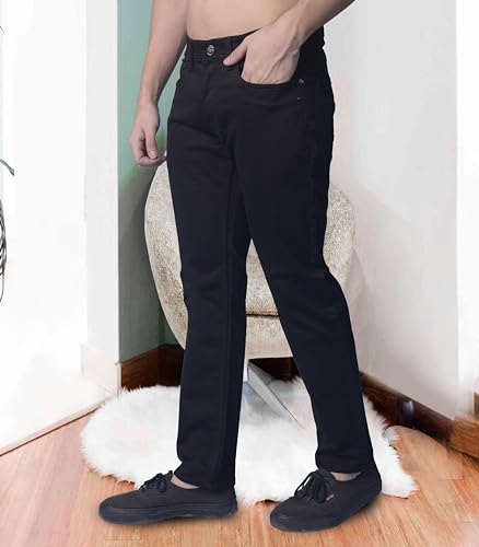 Image of i'sol Men's Tapered Fit Solid Mid-Rise Stretchable Casual Jeans