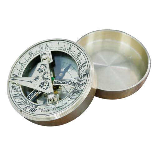 Brújula náutica vintage de latón con reloj de sol portátil miniatura 1