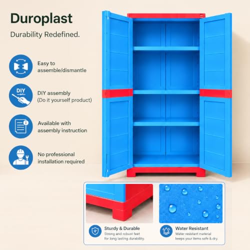 Image of Cello Novelty Big Bookshelf, Red & Blue | 2 Dustproof Doors | Space Saving Cupboard | Plastic Book Shelf | Multipurpose Book Shelf for Home, Office | Book Organizer for Library