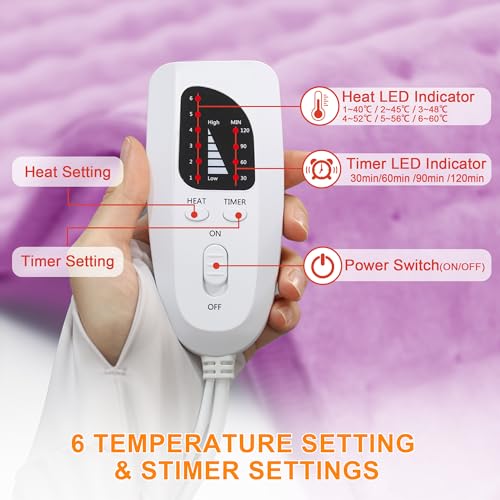 Image of Deepsoon Heating Pad,Electric Heating Pads for Back,Neck,Moist Heating Pad for Abdomen Shoulder Knee Legs,Dry /Moist Heat&Auto Shut Off,Mother's Day Birthday for Men and Women,Light Purple,24x12 Inch