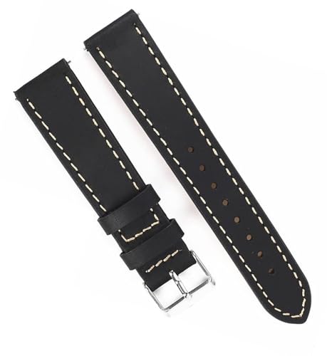 Bande de montre en cuir rétro noir avec boucle acier inoxydable pour homme