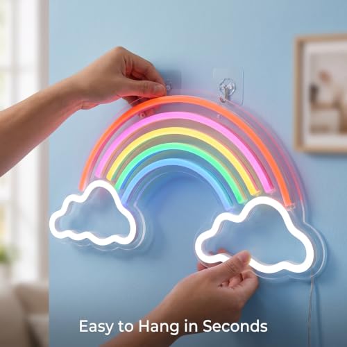Image of Neon Rainbow Sign, USB Powered LED Wall Light, Cute Rainbow Cloud Acrylic Decor for Girls Bedroom, Kids Room, Nursery & Dorm - Safe, No-Flicker Night Light for Party, Christmas & Birthday Gift