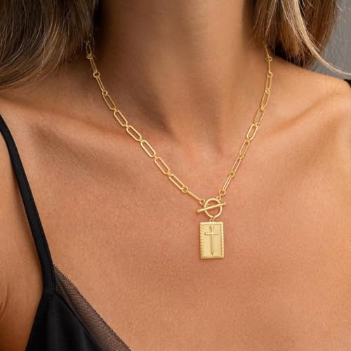 Cross Pendant Paperclip Chain Necklace, Stylish 14k Gold Cross Necklace – Waterproof, Fade-Proof Sweat-Resistant3