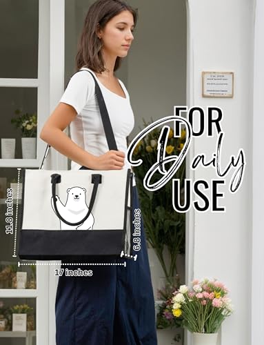 Bolsa Tote de lona con cierre y correa para mujer miniatura 3