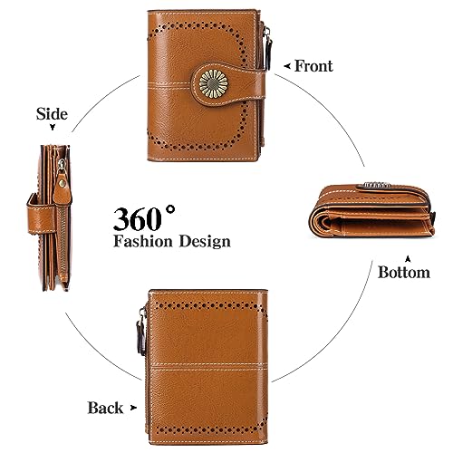 Image of SENDEFN Small Womens Wallet Leather Bifold Card Holder RFID Blocking with Zipper Coin Pocket