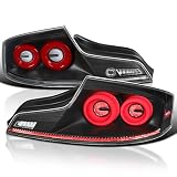 SPEC-D TUNING Black Full LED Tail Lights w/Red Fiber Optic Halo Ring, Sequential Turn Signal, and Startup Animation Compatible with 2003-2007 Infiniti G35, Left + Right Pair Assembly