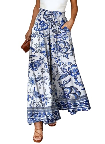 Image of Dokotoo Pants for Women Casual Elastic Waist Wide Leg Pants with Pockets