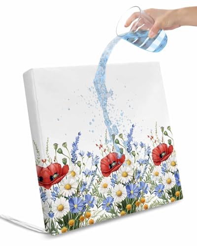 2 Pack Blue Floral Waterproof Cushion Covers with Ties, Outdoor Patio Chaise Lounge Chair Seat Cushion Slip Covers Replacement(Only Cover) Red Poppy Flowers Pastoral White Daisy 24