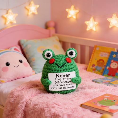 Image of Crochet Toys, Soft Toy Frog, Handmade Crochet Gifts for Women, Graduation Celebrations, Office Decorations, Emotional Support, Green Frog Doll with Pp Cotton Filling